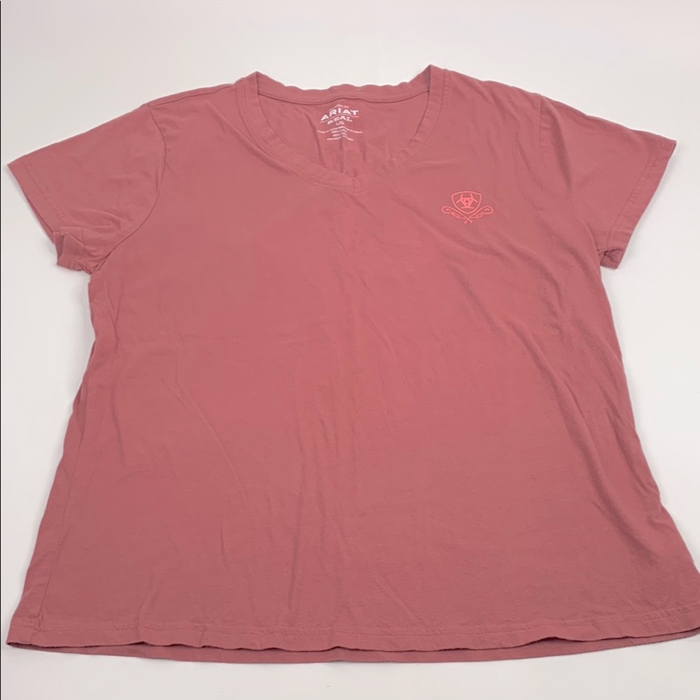 Ariat Mauve V-Neck Graphic Tshirt Top Size Large Pink logo graphic Cotton